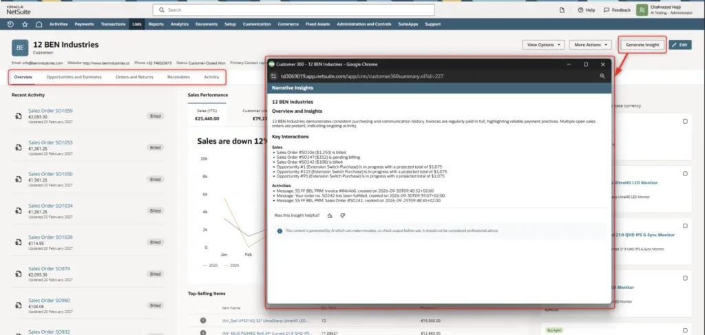 AI-generated customer insights in NetSuite