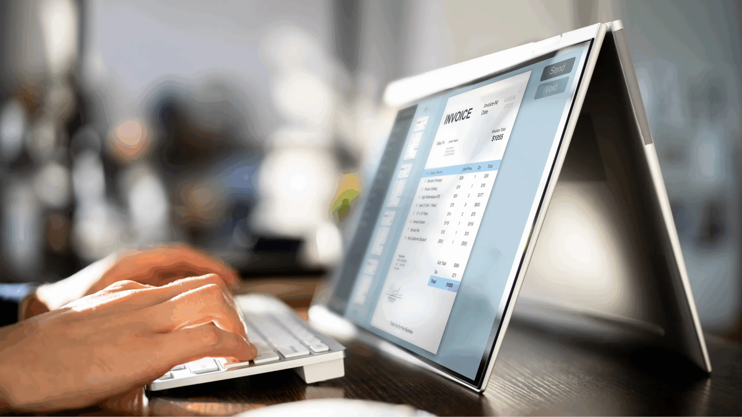 Laptop showing an electronic invoice