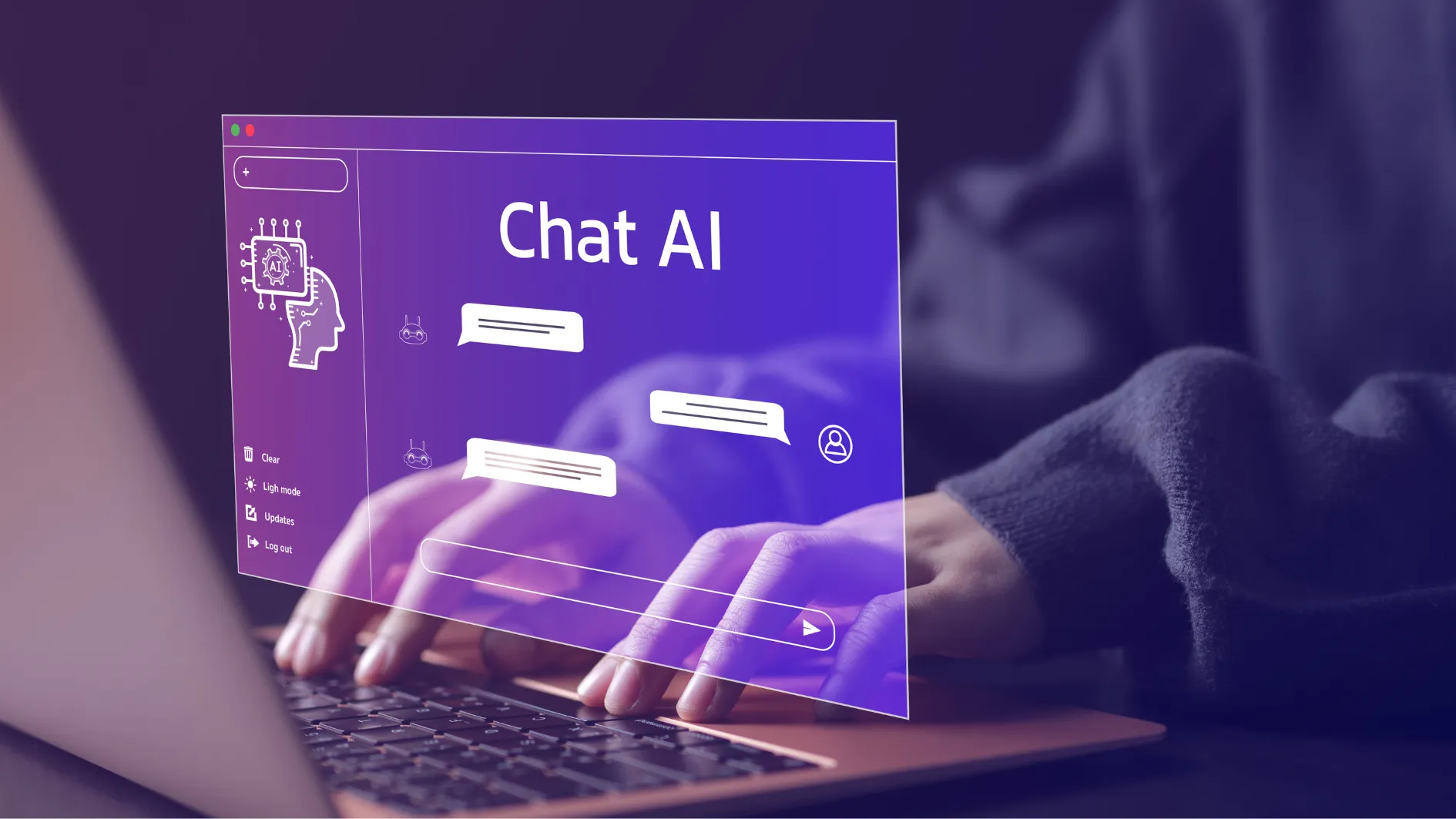 Person typing a prompt into an AI chat on a laptop